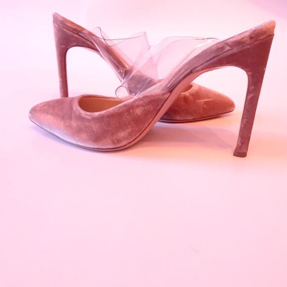 Sophia Webster Tara Velvet Clear PVC High Mules Sandals Sz 37 PINK - Picture 13 of 14